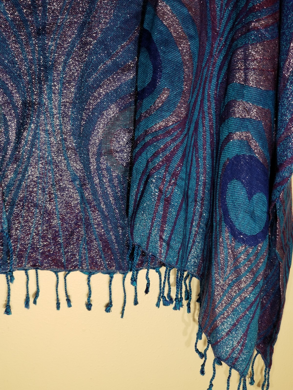 Colleen Lopez Open Front Poncho Sleeve Sparkle Cardi Tassels Size XL Multi Color