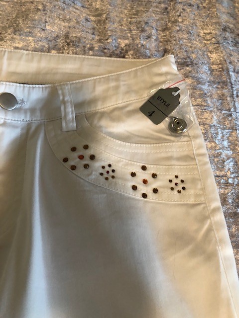 Size 4 wide leg Boston Proper White Crop Jeans Embroidered with stone accents
