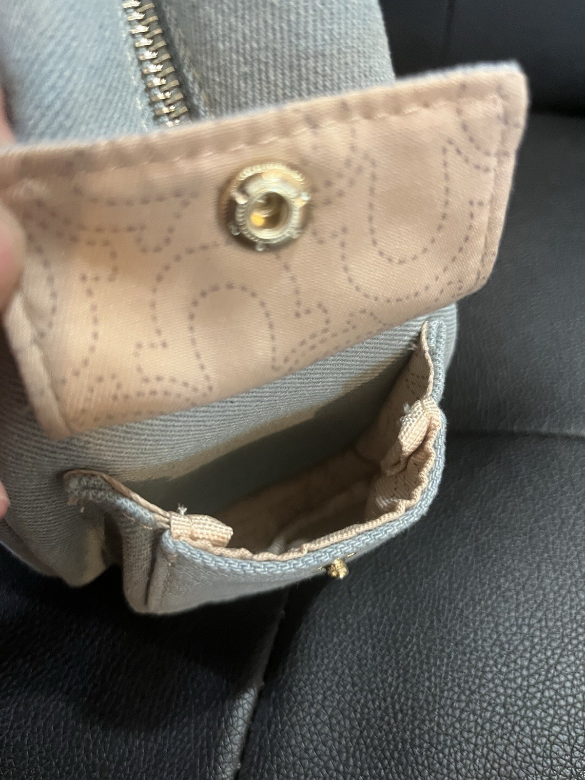 True Religion Light Blue Logo Satchel Top Handle Zip/Snap Gold Hardware Charm