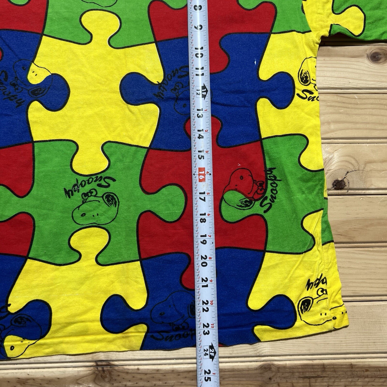 Vintage 80s Snoopy Peanuts AOP Puzzle Multicolor Shirt Size Medium
