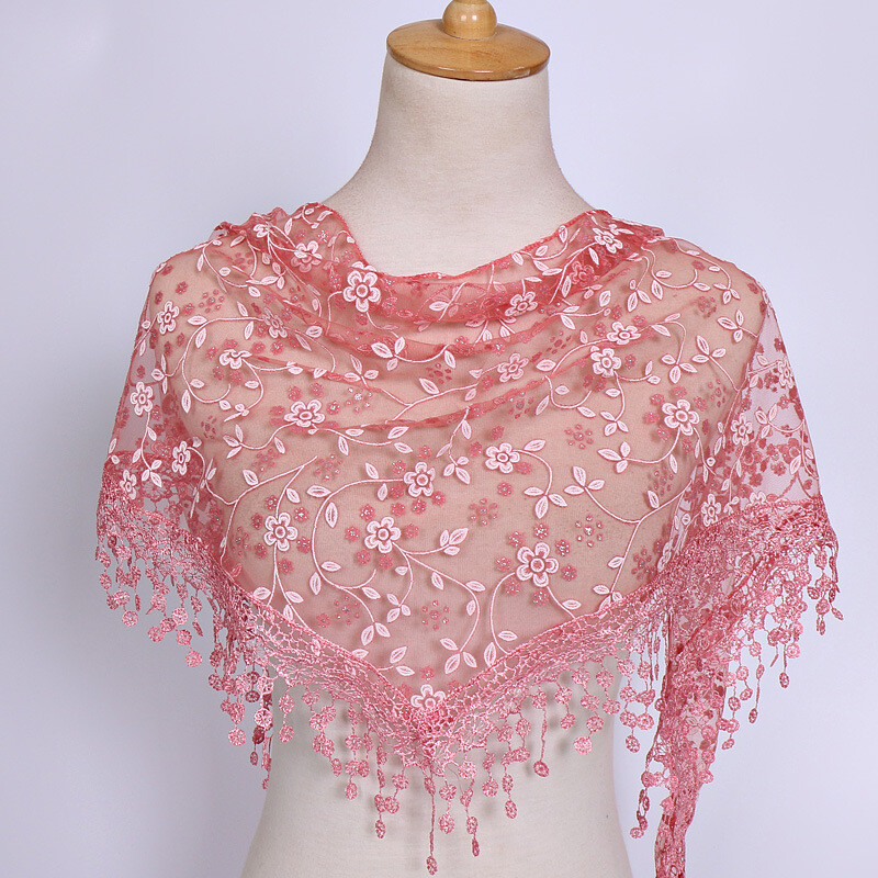 Fashion Lace Tassel Sheer Triangle Scarf Women Hollow Out Floral Scarves Shawl ☾