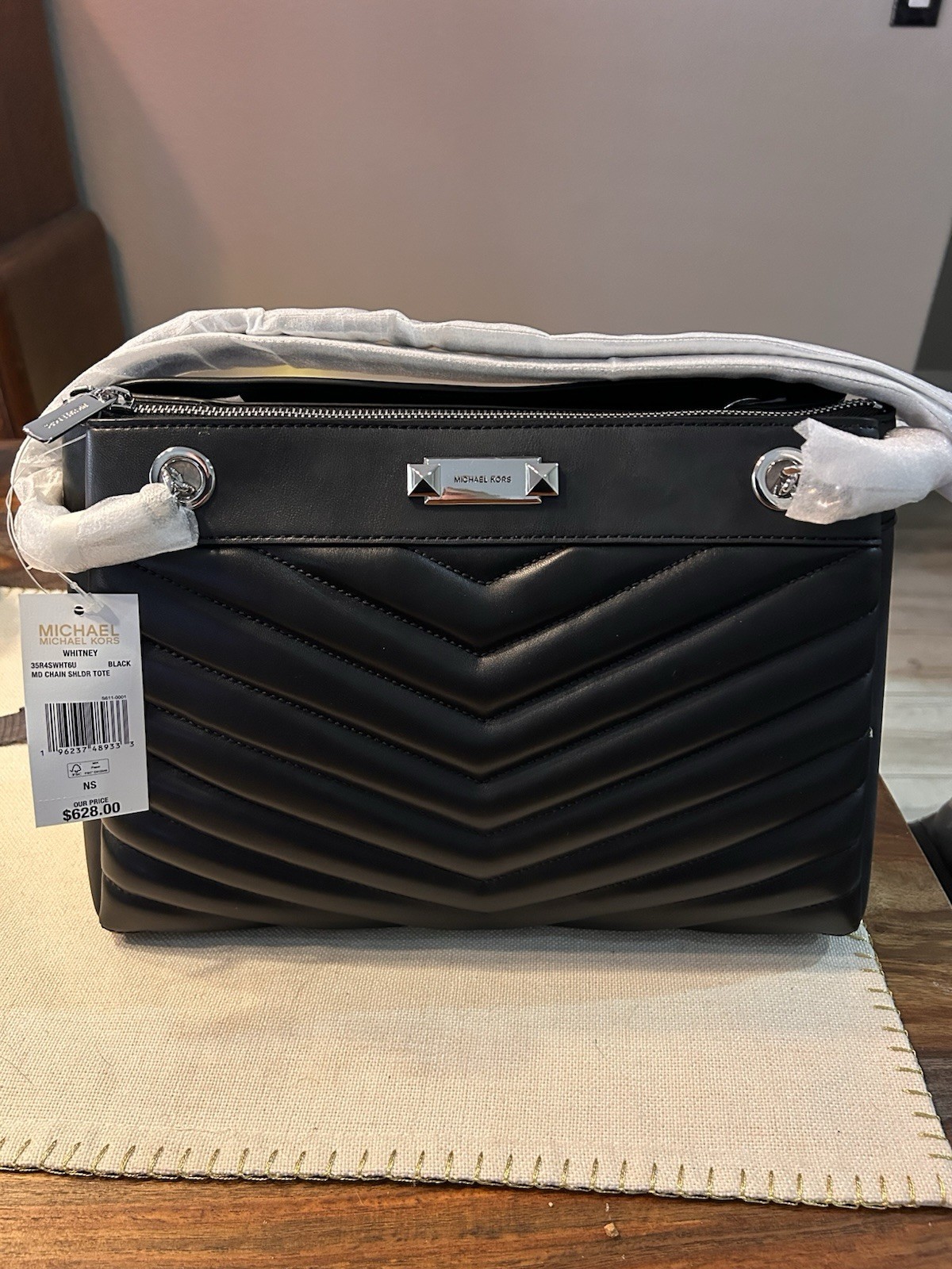 Michael Kors Black Quilted Chevron Shoulder Bag Silver Hardware