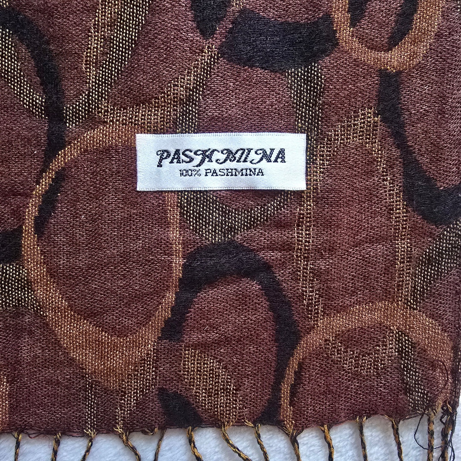 Pashmina 100% Pashmina Scarf Wrap Burgundy Copper Geometric Circle Fringe Shawl