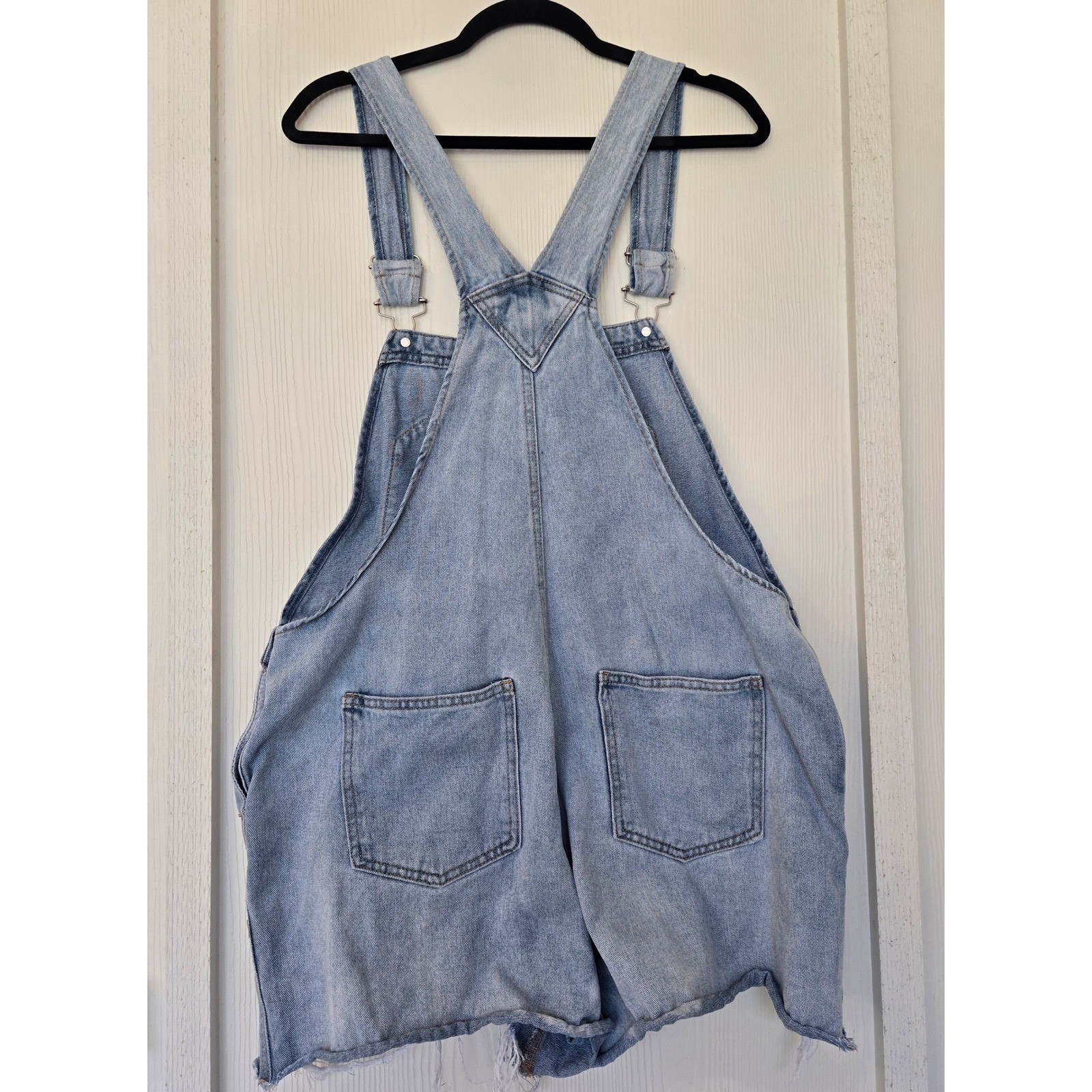 Distressed Denim Short Overalls Y2K 90s Festival Hippie Indie Boho Grunge XL