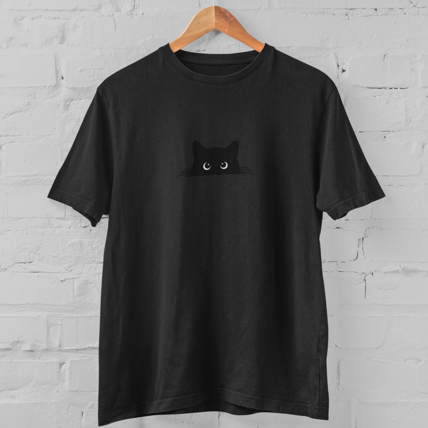 Cute Peeking Cat T Shirt Funny Black Cat Tee Minimalist Kitty Lover Gift Cotton