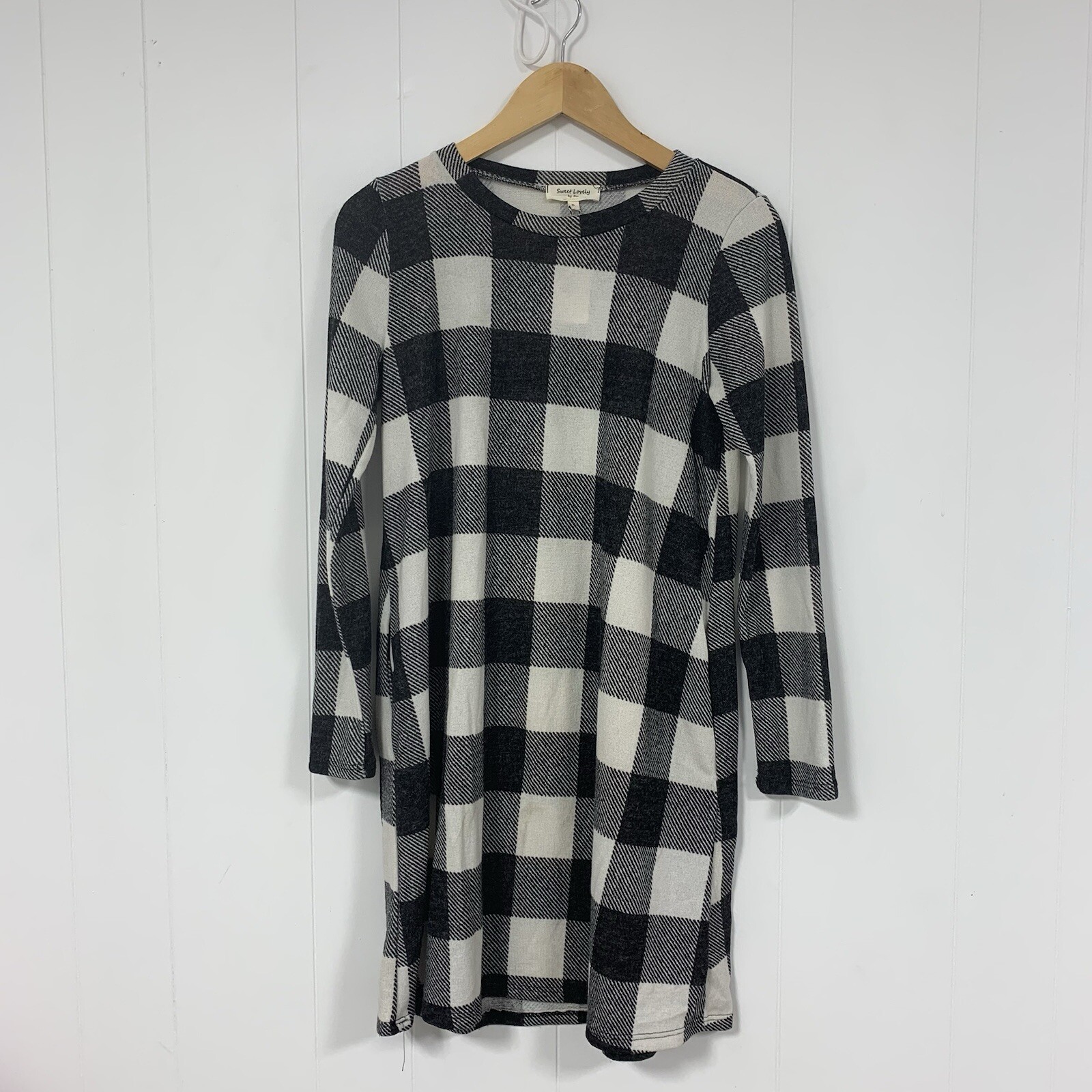 Sweet Lovely by Jen Pretty In Plaid Dress Black & White Size Small Long Sleeve