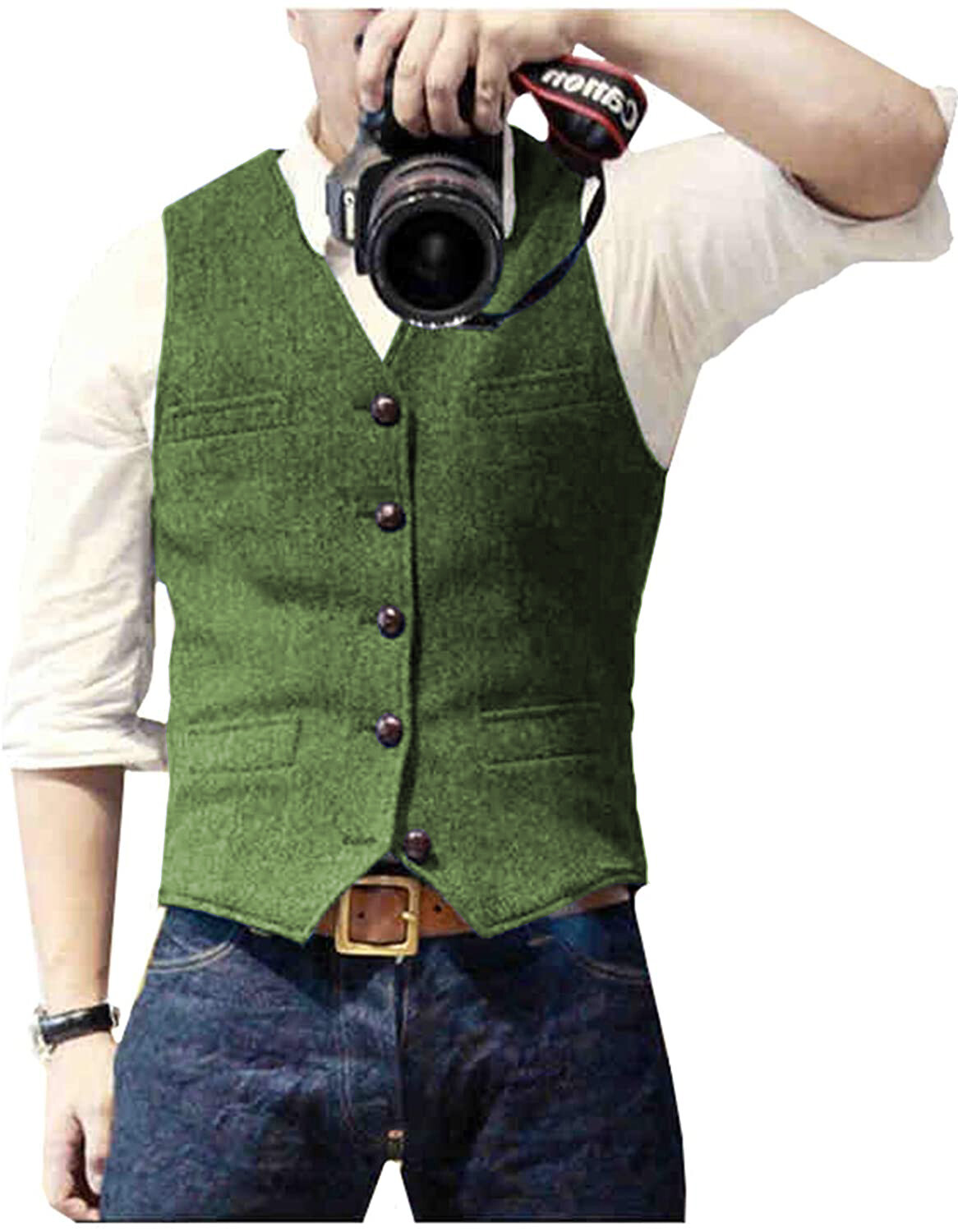 Mens Tweed Vest Retro Herringbone Western Cowboy Groom Formal Dress Waistcoat