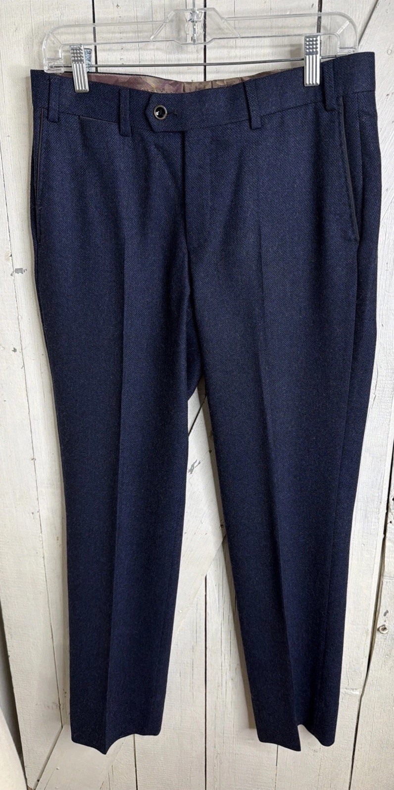 Hiltl Men’s 32×30 Wool Blend Trousers Navy Blue Flap Button