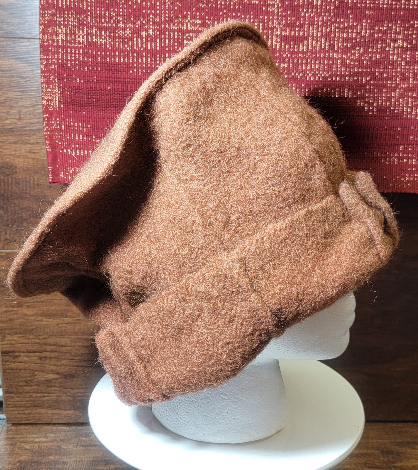 Afghan Pakol? One Size Hat Wool Cap Made In Pakistan Rust Color Brown/Orange