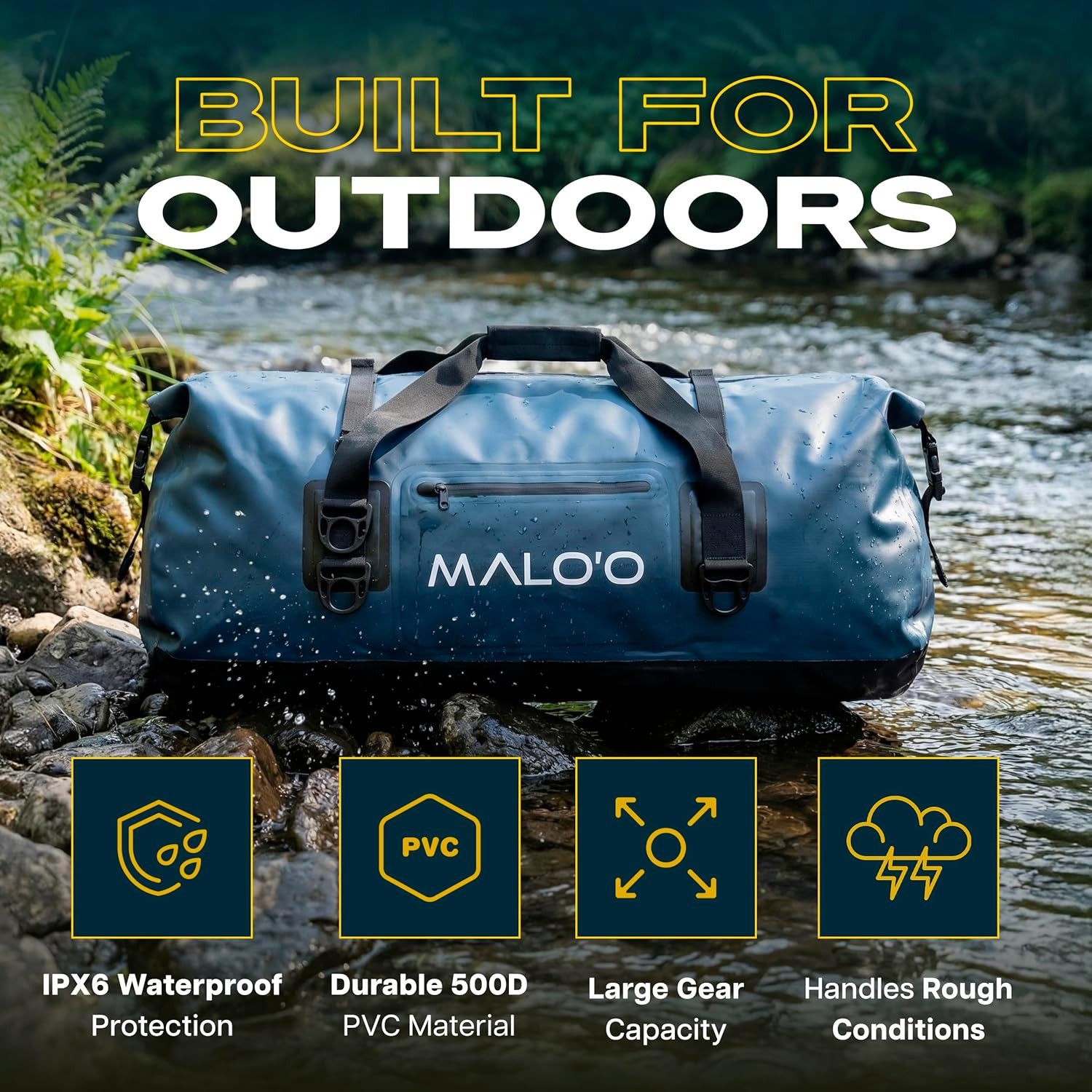 Malo’O 100L Waterproof Duffel Bag for Kayaking, Camping & Travel – Black