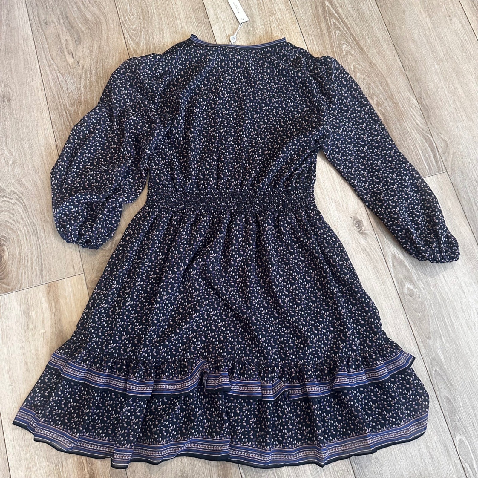 Max Studio London V-Neck Mini Dress Black Purple Dot Print 3901Y62 Size S NEW
