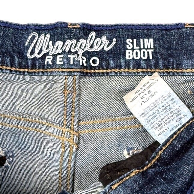Wrangler Retro Slim Boot Jeans Dark Wash Denim Mens 32×36