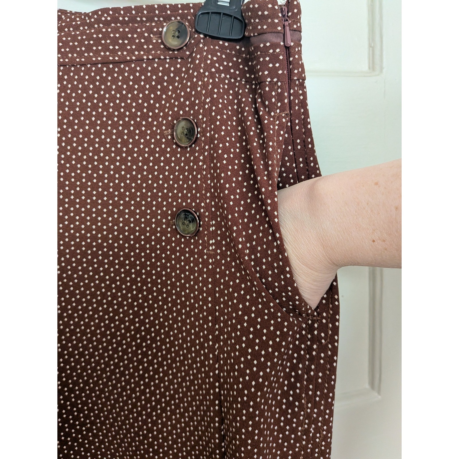 Anthropologie Elevenses The Kingsland Wide Leg Pants Brown Dot Sailor Pants 8