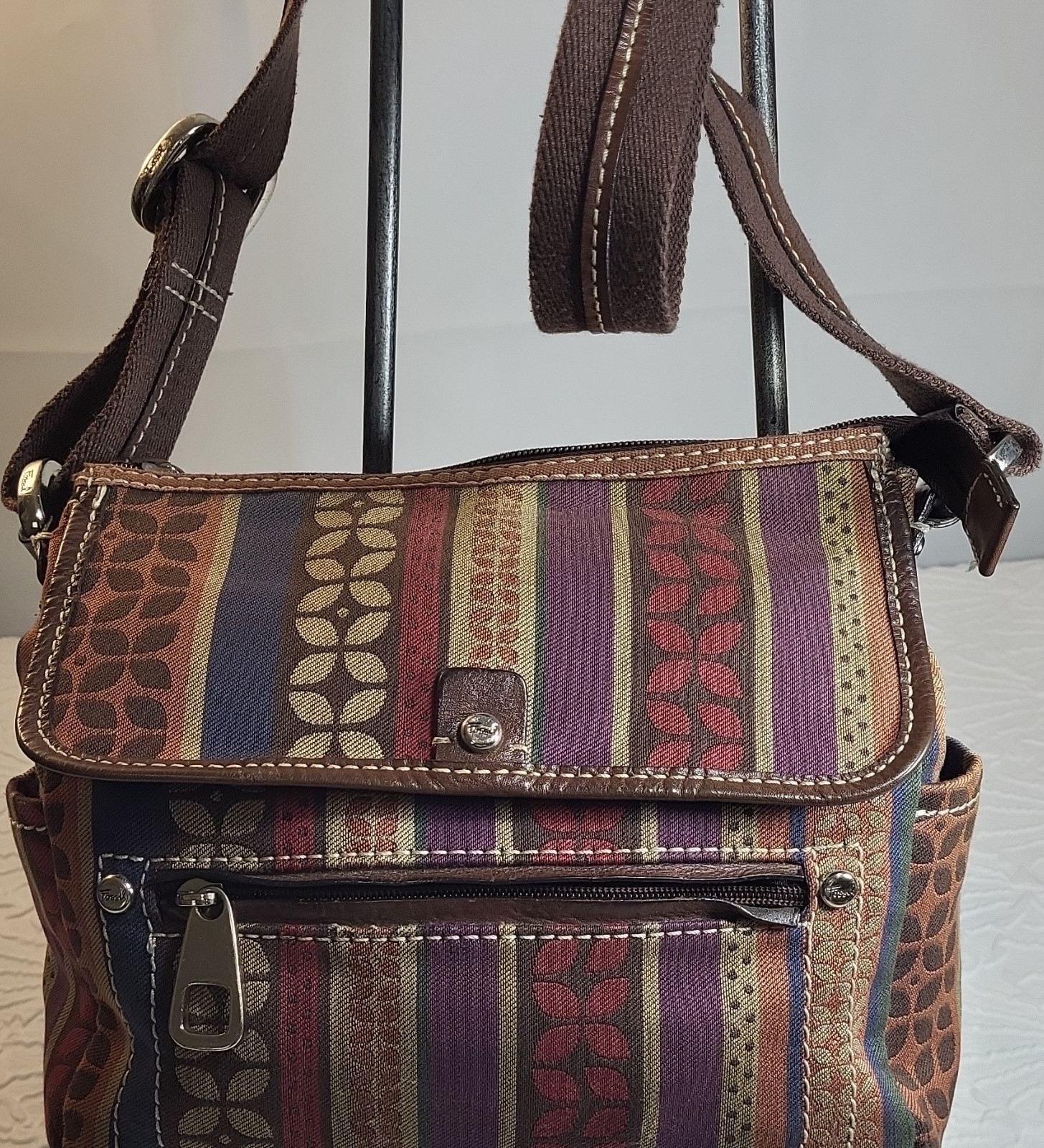 Fossil Multicolor Striped Shoulder Bag, Zipper, Patterned, Strap Accent, Key