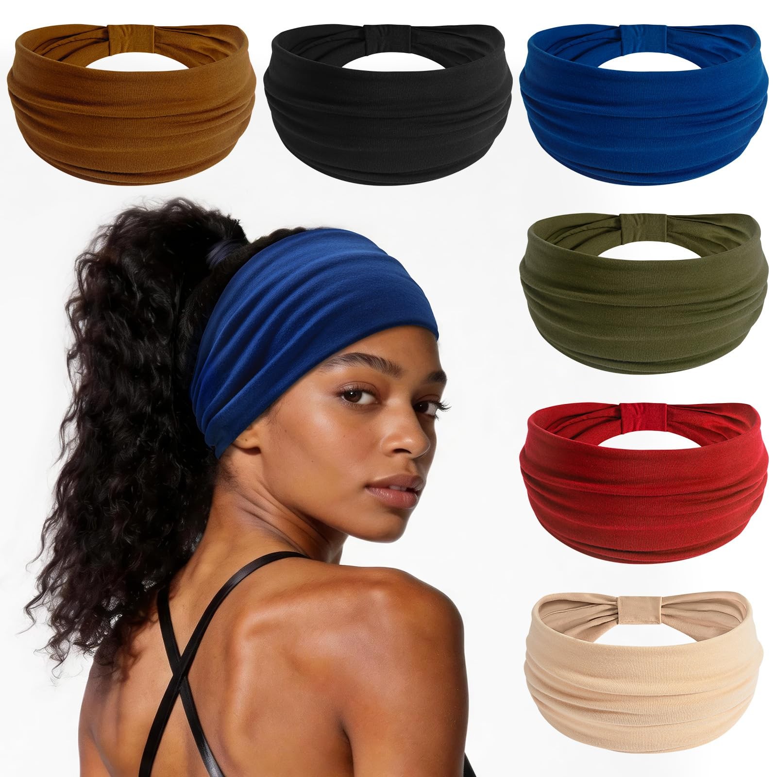 6 Pack Wide head bands for 1 Count (Pack of 6), 6 pack Assorted Colors