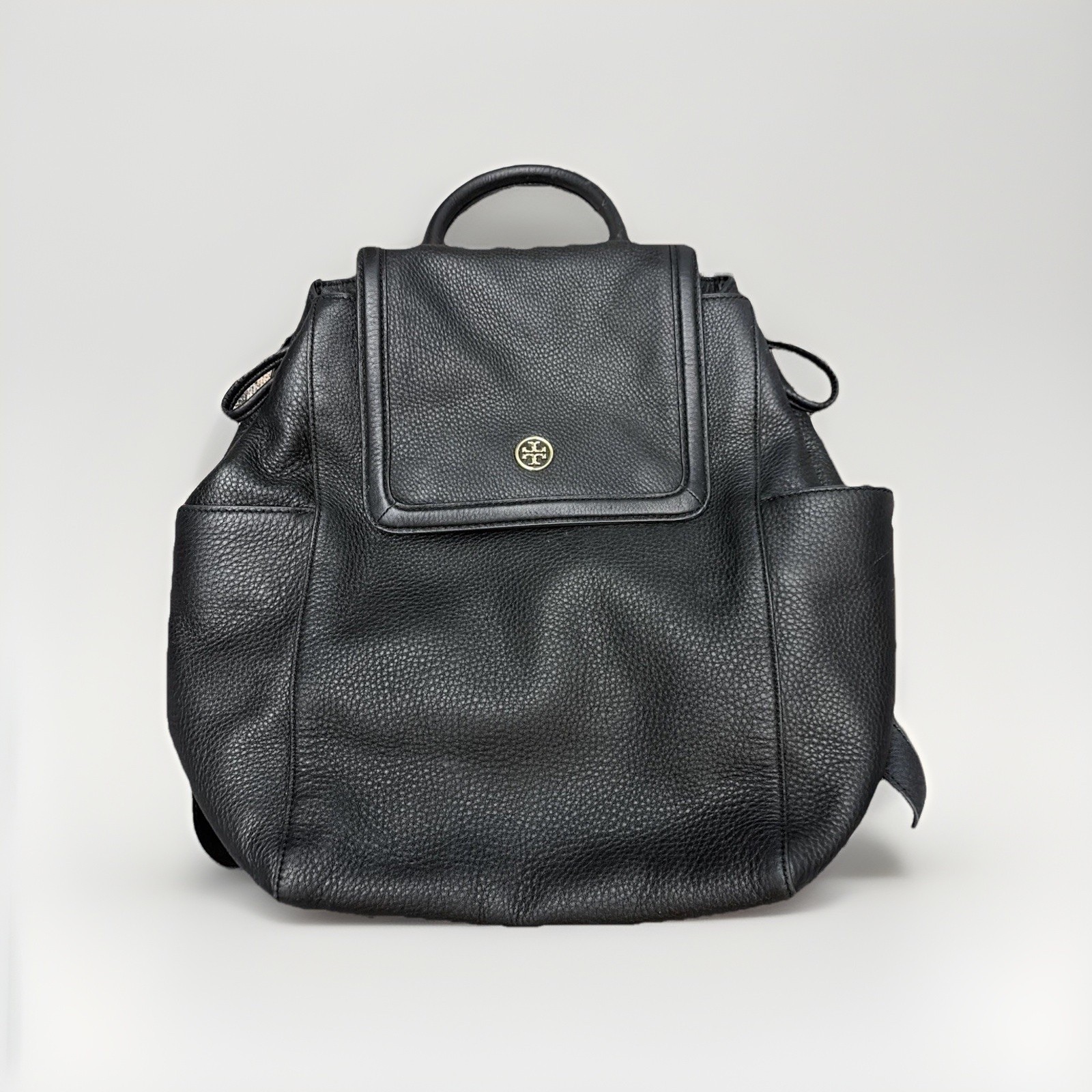 Tory Burch Black Pebbled Leather Backpack Handbag