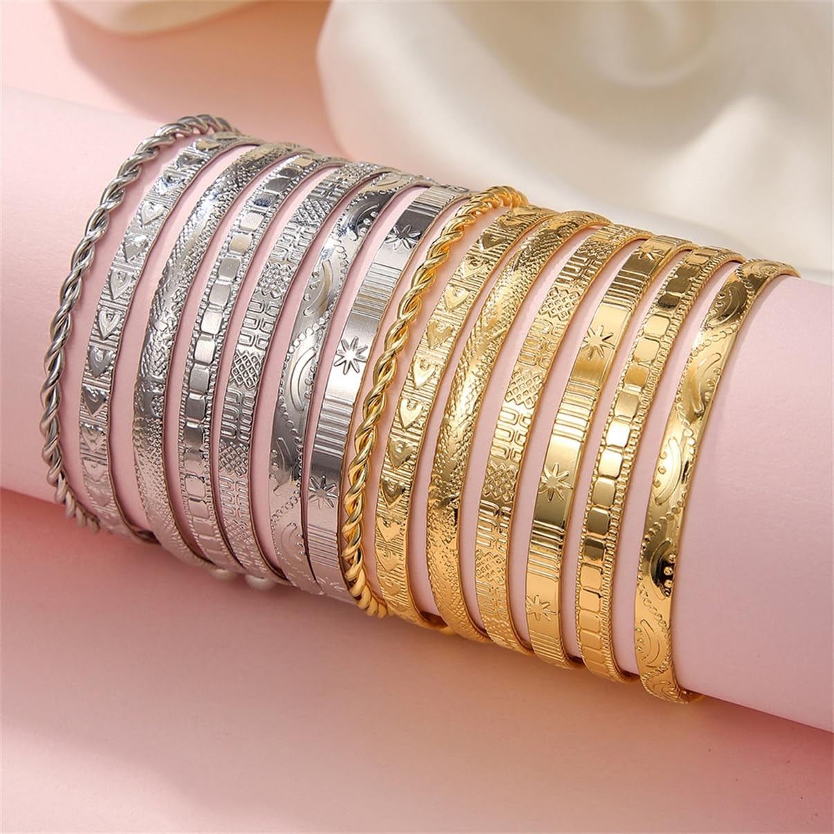 LXSSLY 7Pcs Gold Cuff Bracelets Set for Women,Boho Multi Layer 2.36 in, Gold2