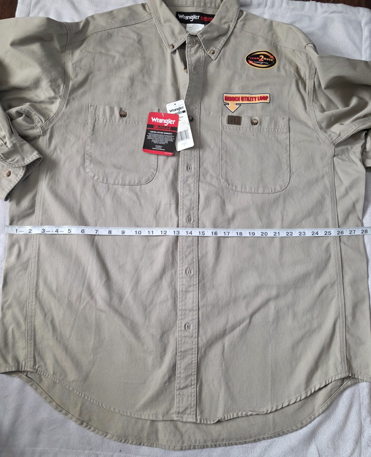 Wrangler RIGGS Workwear Room2Move Khaki Twill Cotton Work Shirt Men XXL