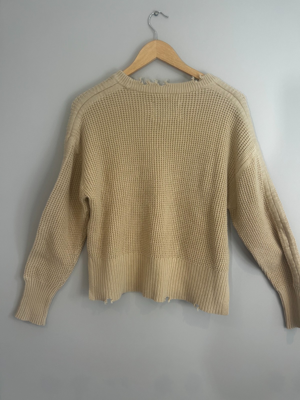 Pistola Olga Beige Cotton Distressed Sweater Knit Pullover Medium 109