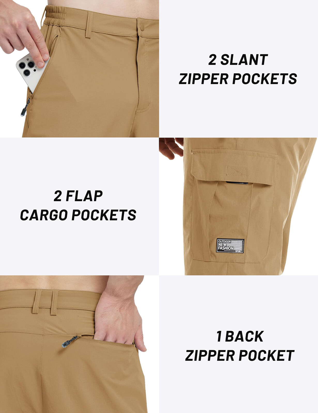 Men’s 3/4 Length Capri Pants Quick Dry Outdoor Hiking Work Below Knee Shorts US