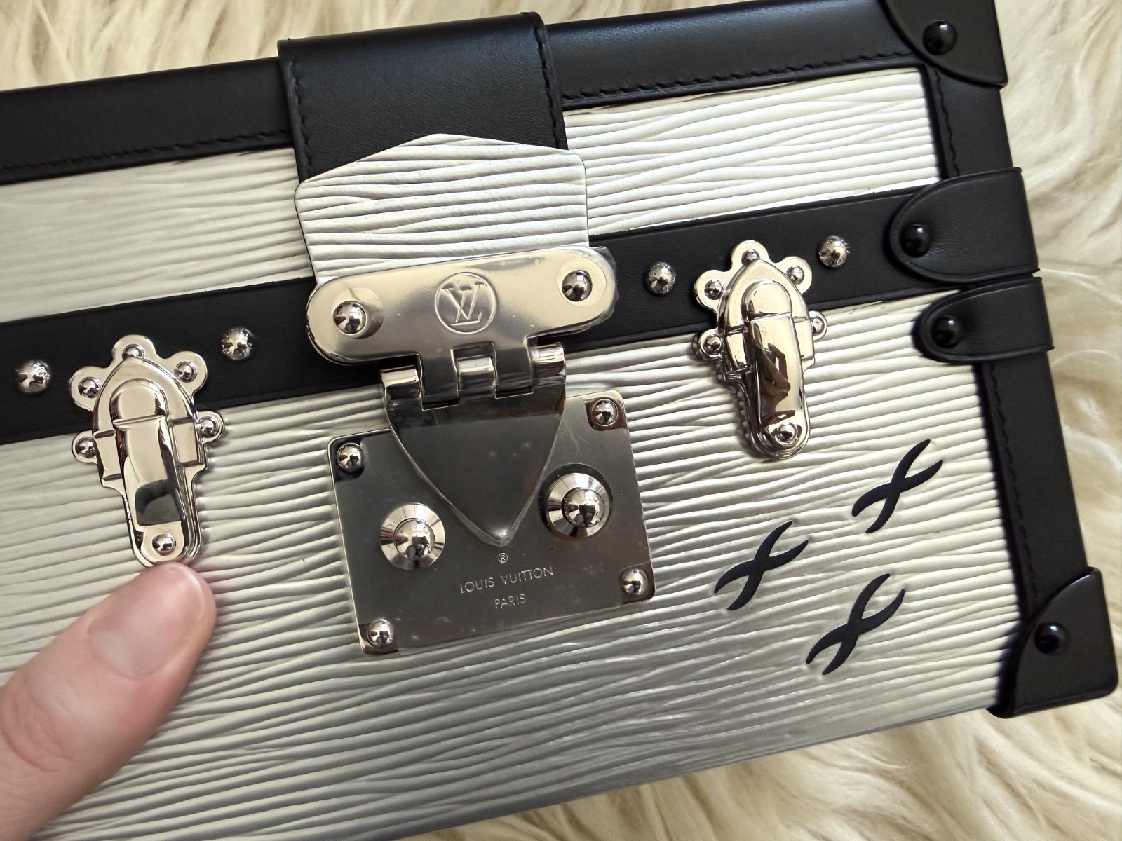 Louis Vuitton Petite Malle Epi Silver Leather Trunk Shoulder Crossbody Bag