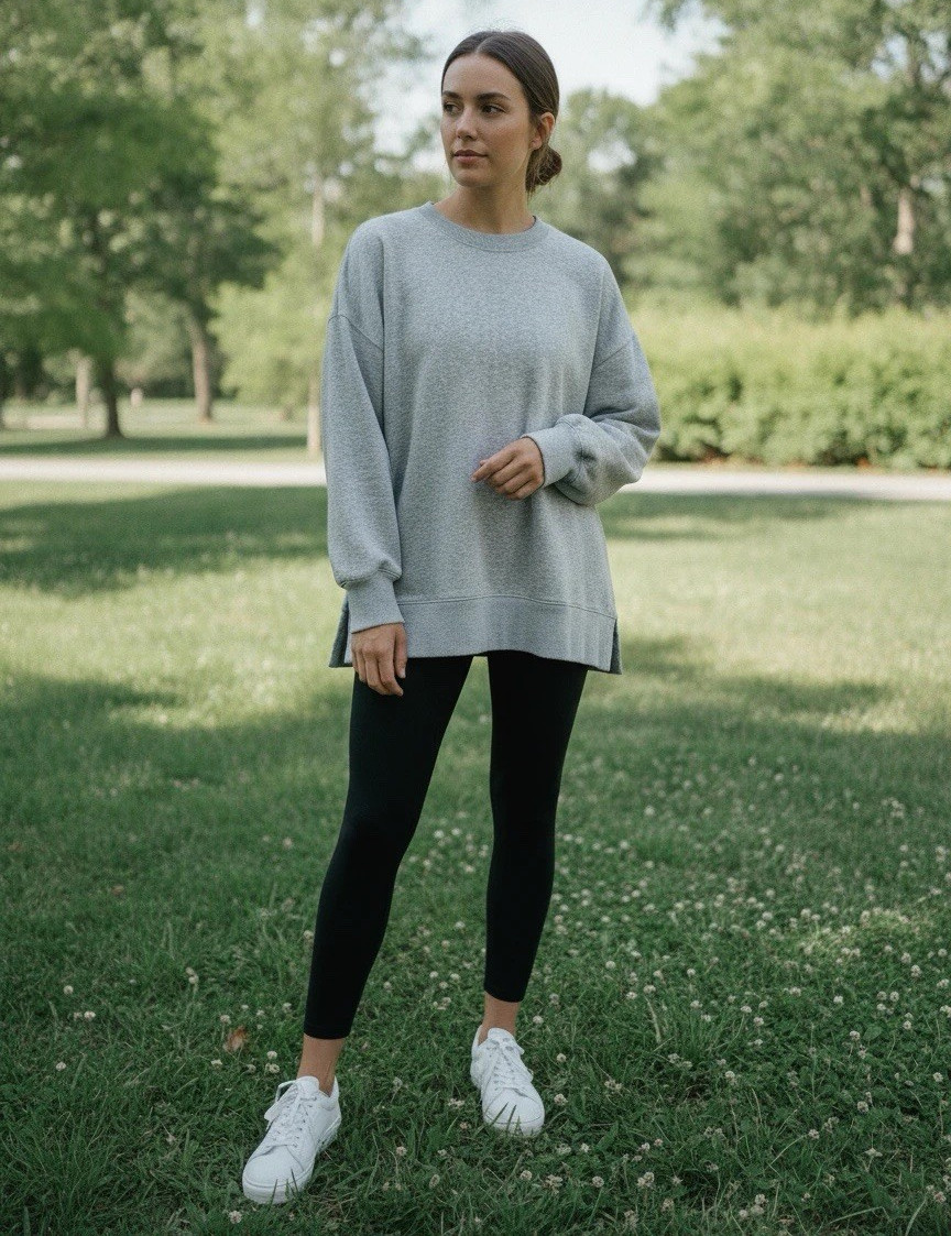 aerie Women’s Light Gray Oversized Crewneck Sweatshirt with Side Slits. Size XL