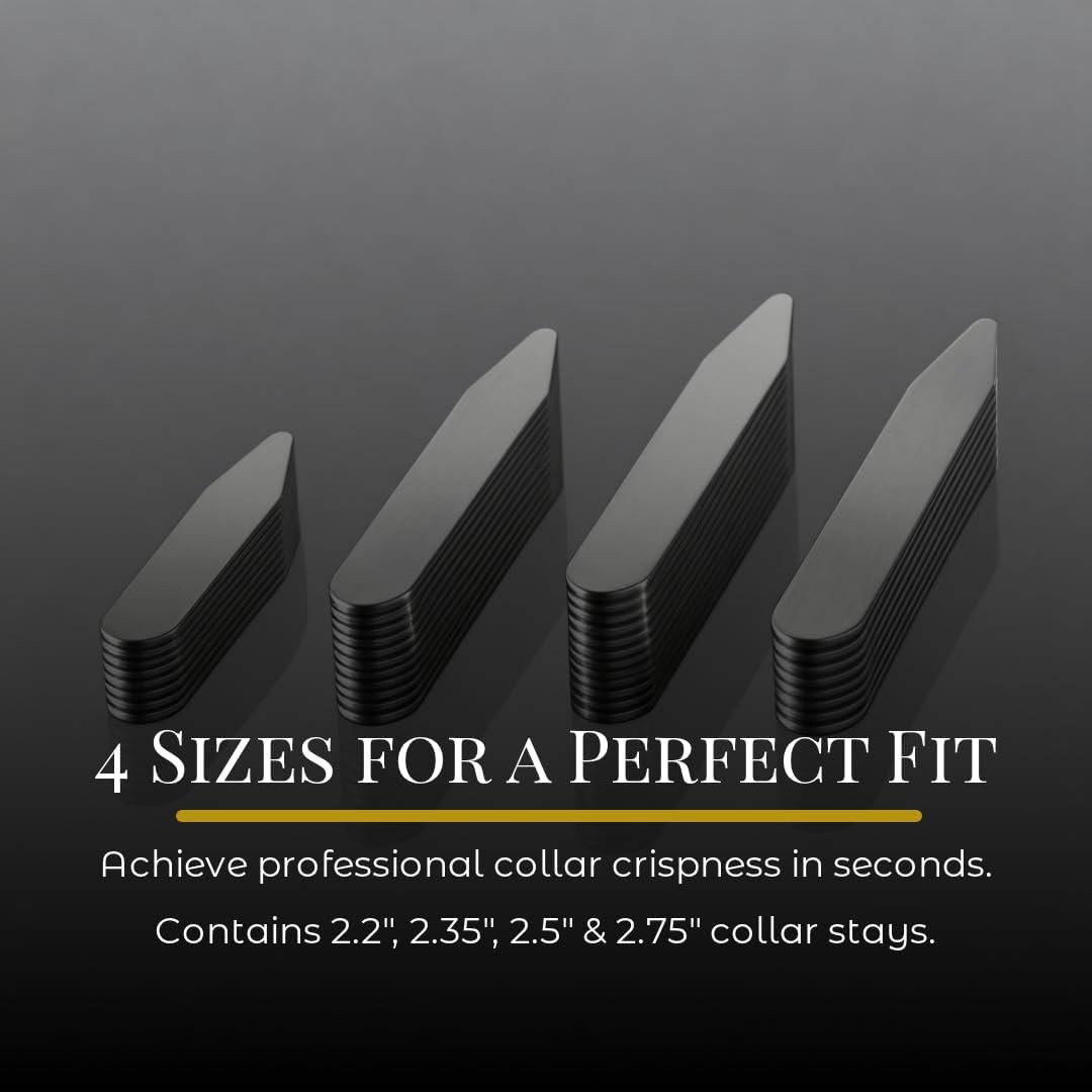 Metal Collar Stays for Men – 40-Piece Set in 4 Sizes for Dress Shirts by