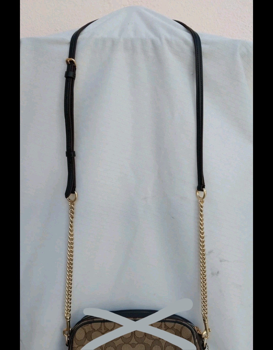 COACH 47 in Strap, Black Leather & Gold Chain For Crossbody Bag/Purse Adjustable