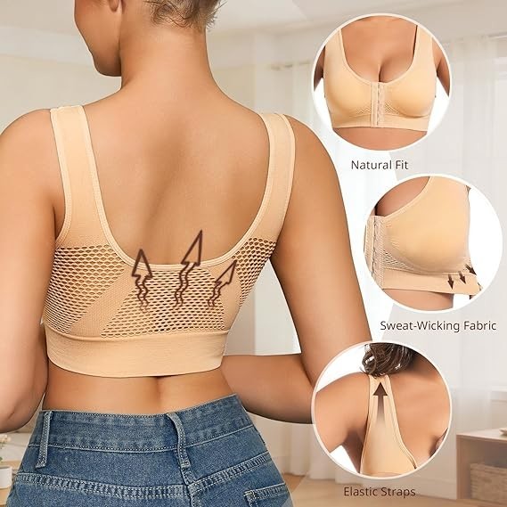 Front Closure Wireless Bra Breathable Mesh Post-Surgery Support