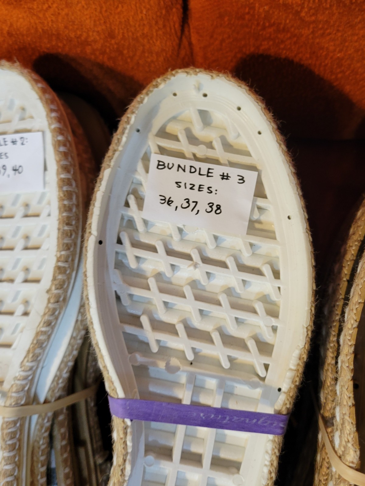 “Loren” Woven Soles, 3 pairs, sizes 36, 37, 38. corrugated rubber soles