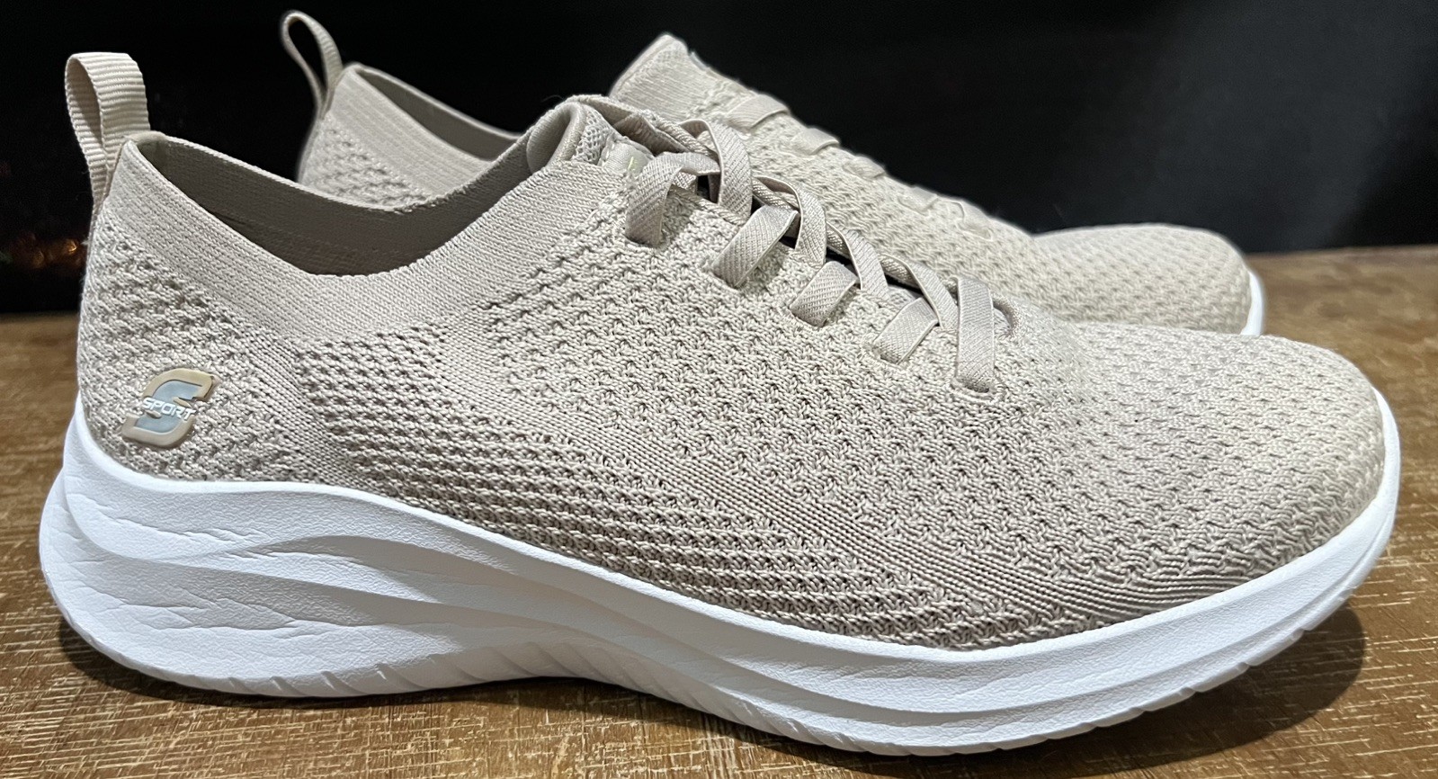 S Sport By Skechers Women Elastic Gore Sneakers Knitted Upper – Beige – Size 9