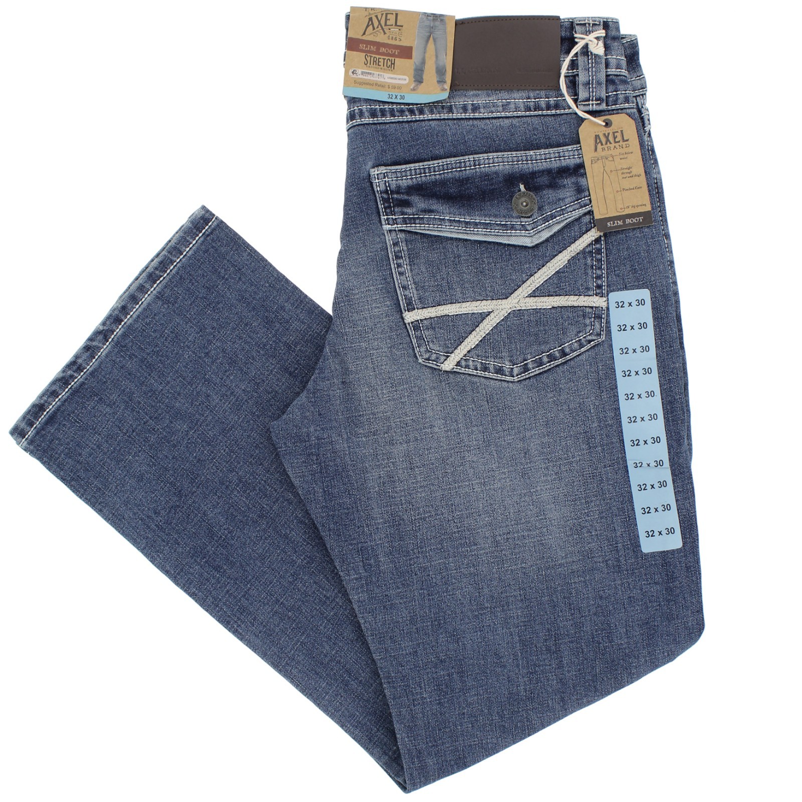 T.K. Axel Jeans Men’s Slim Boot Cut Pants Stretch 5 Pocket Mid Rise Jean