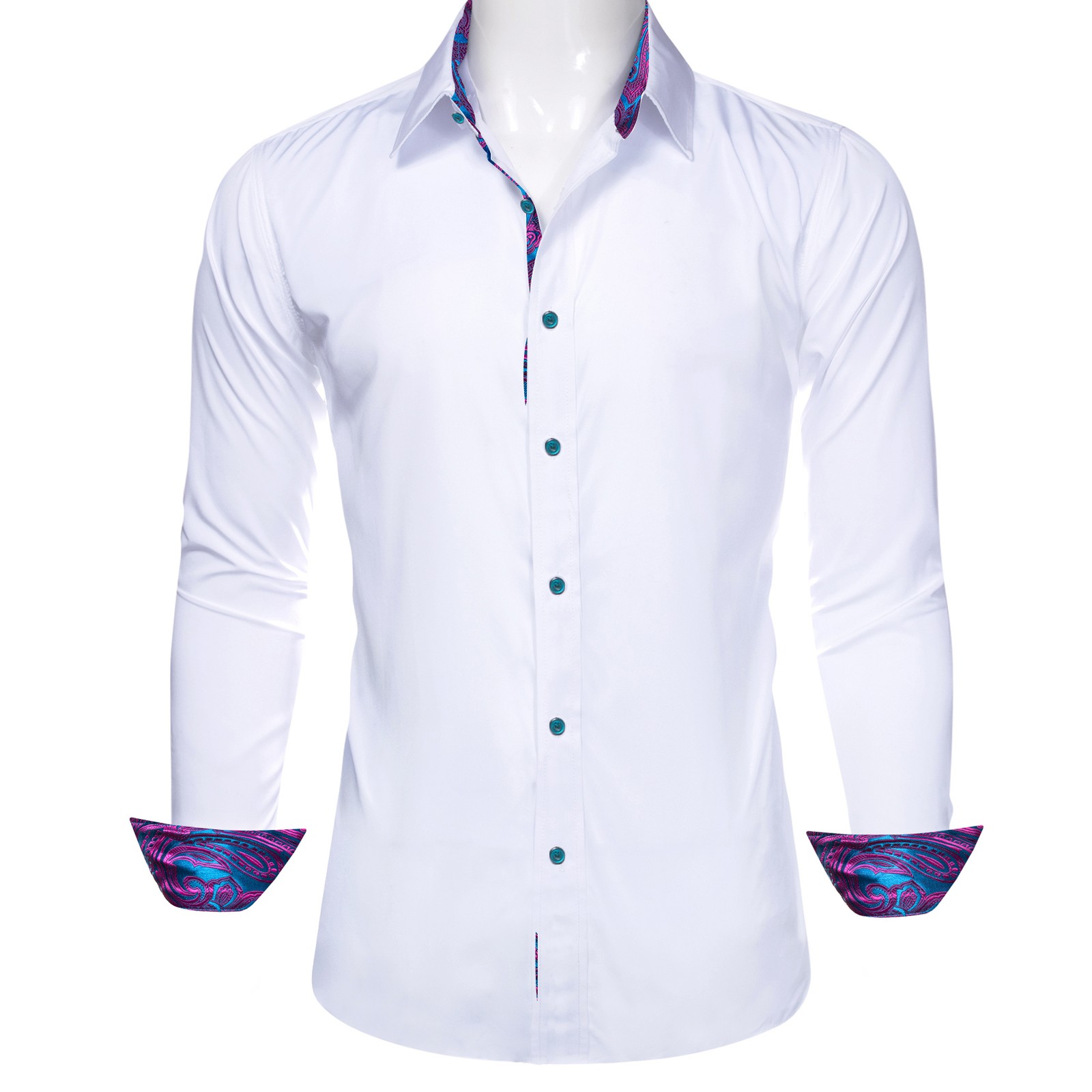 Barry Wang Mens Shirts Solid Paisley Button Regular Fit Long Sleeve Tops Shirt