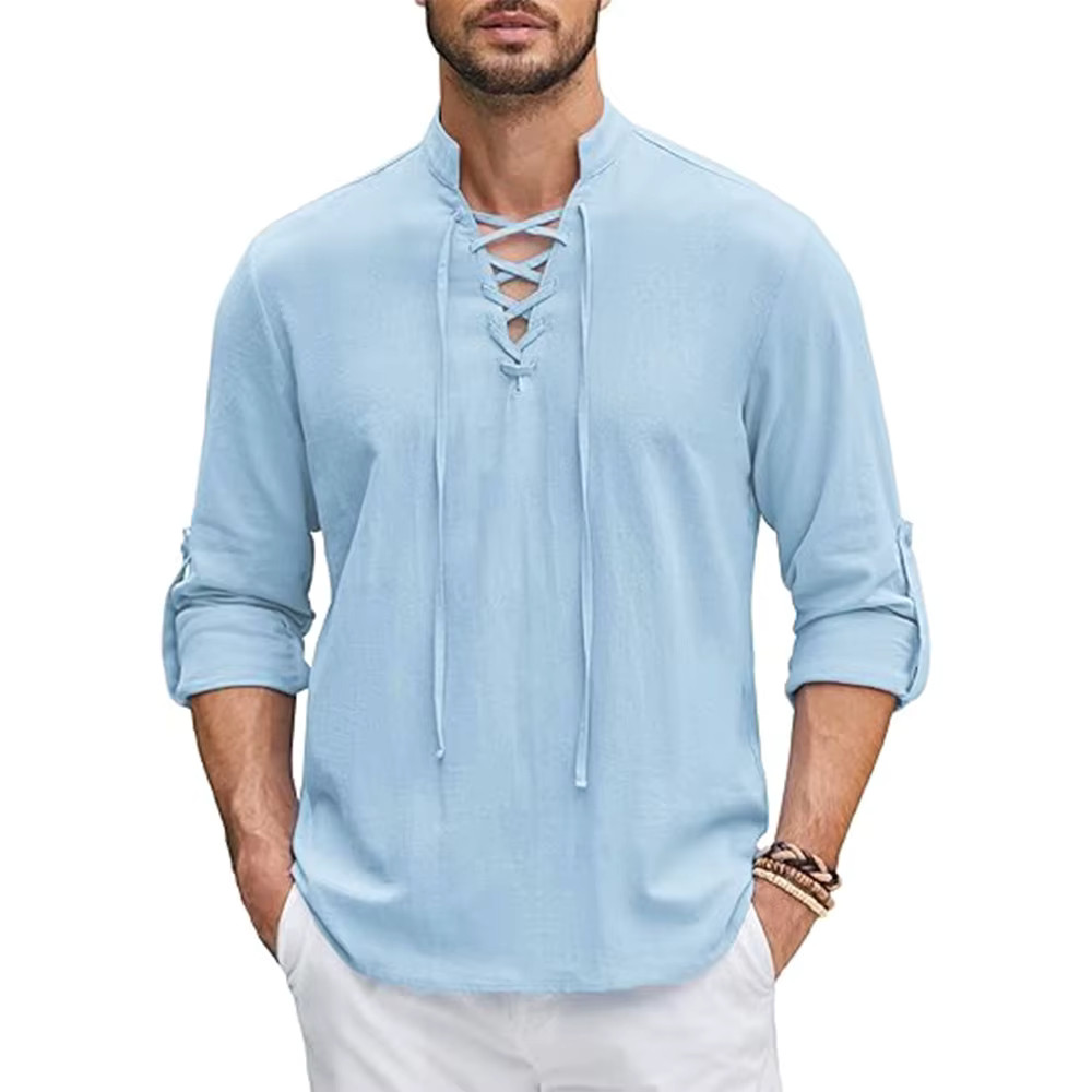 Men’s Renaissance Shirt Pirate Medieval Viking top Cotton Linen Shirts Men Long