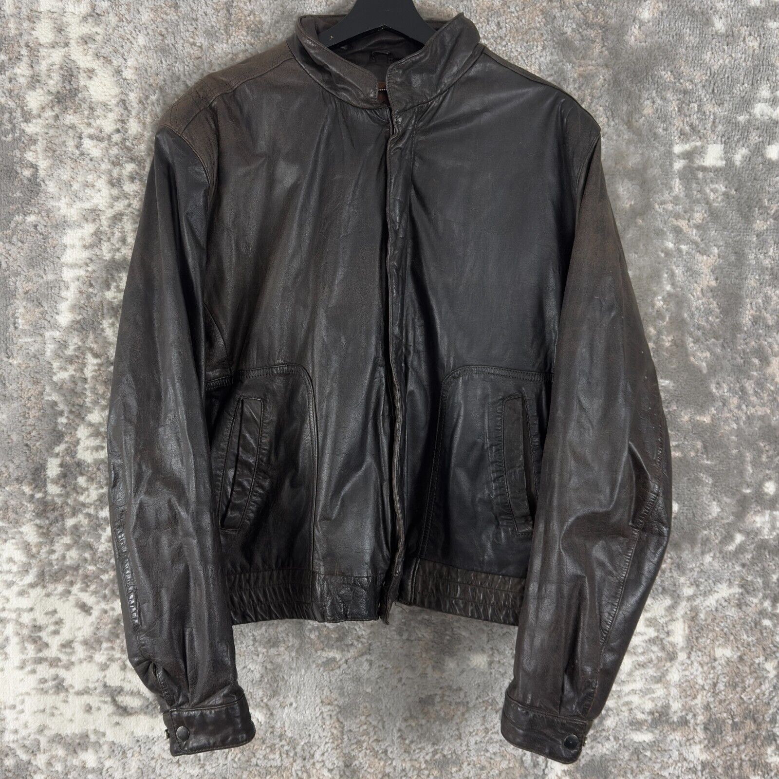 Reed Sportswear Men Size L44 Genuine Leather Moto Jacket Zip Brown Biker Outdoor