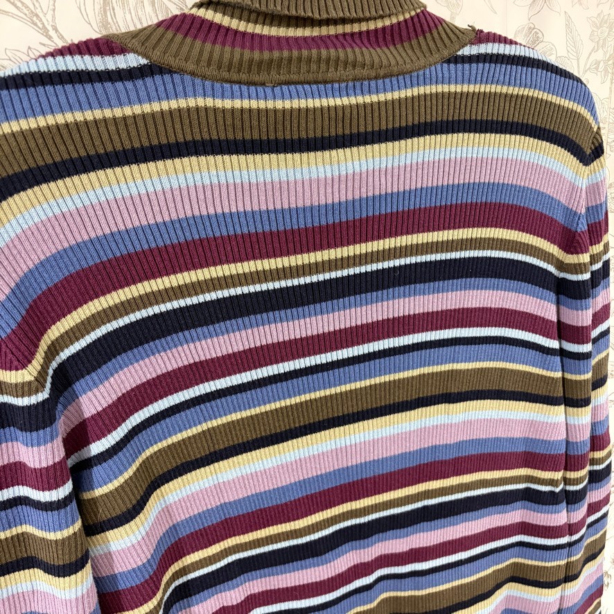 VTG Cherokee Sweater Sz XL Purple Brown Striped Turtleneck Ribbed Cotton 00s 90s
