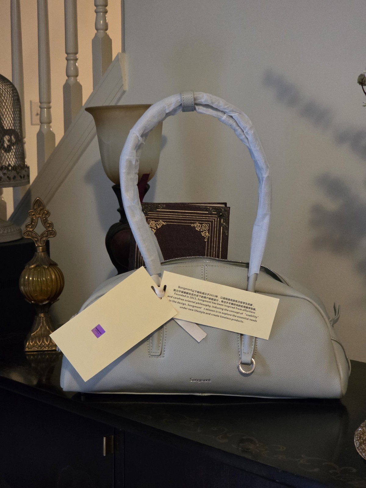 Songmont Baguette Purse Celeste Blue Genuine Leather Unique Hi-end Quality NWT