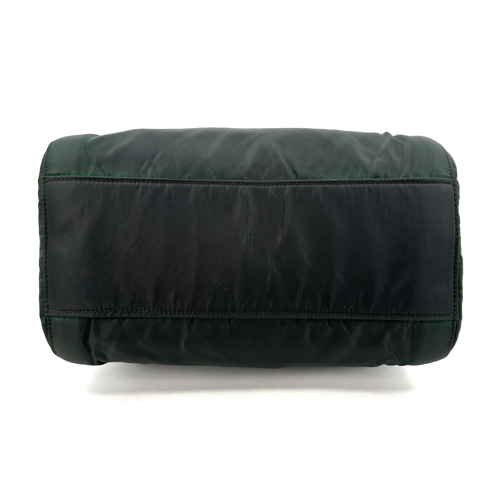 PRADA Shoulder Bag Cain Nylon Leather Green Khaki Triangle Logo Plate Black Auth