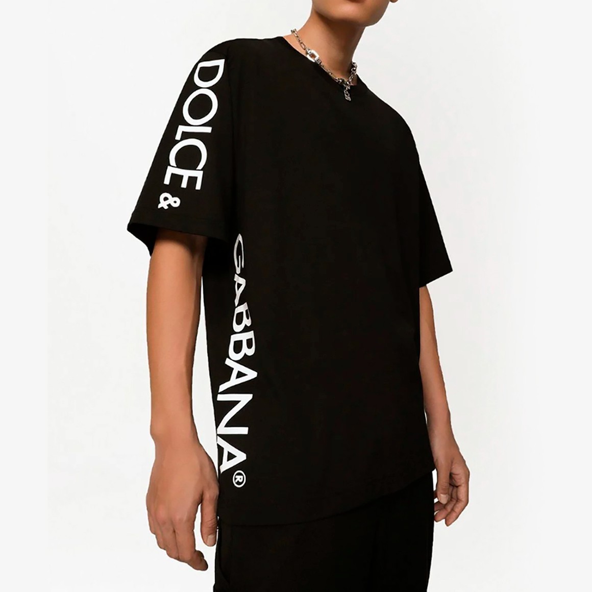 Dolce & Gabbana Men’s Oversize T-Shirt with Side Print Black Color Size S / IT46