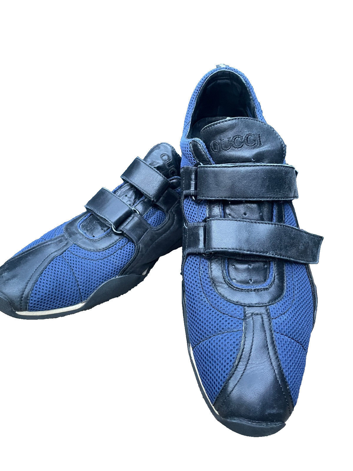 GUCCI Mesh and Leather Sneakers 11.5D strap closure