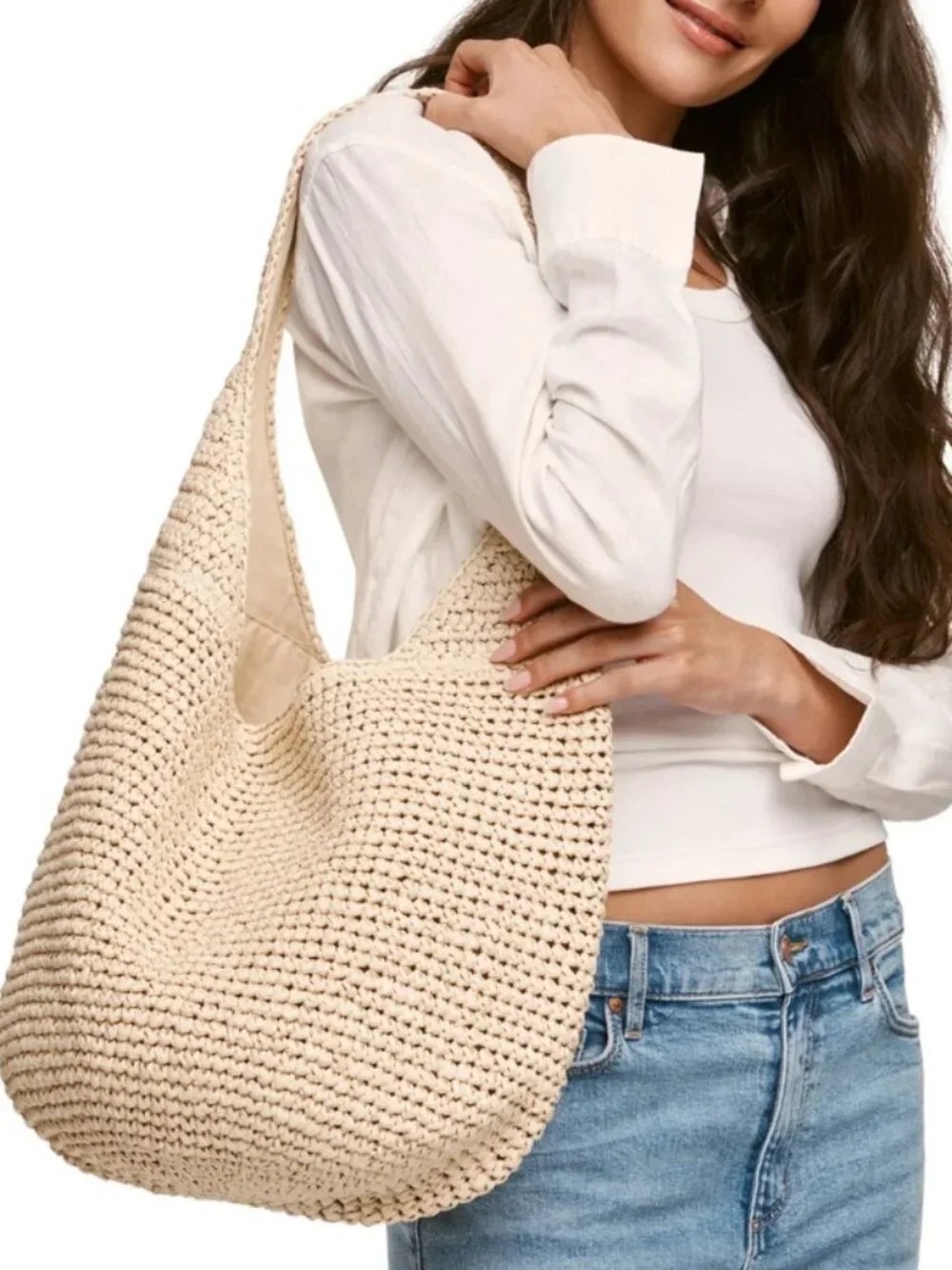 Banana Republic Handwoven Raffia Lined Tote Bag Tan Natural Pockets Clasp Close