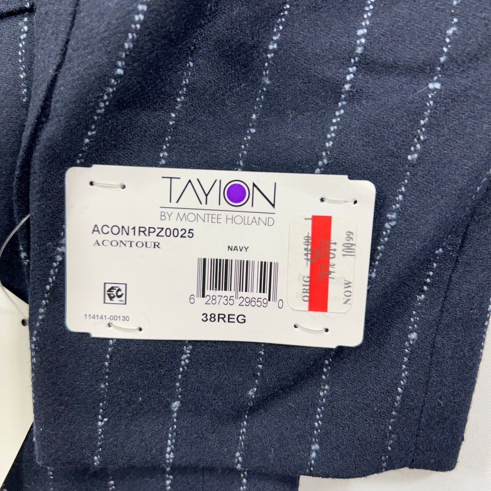Tayion Collection Suit Jacket Mens 38R 38 Navy Blue Stripe Wool Stretch $425 NEW