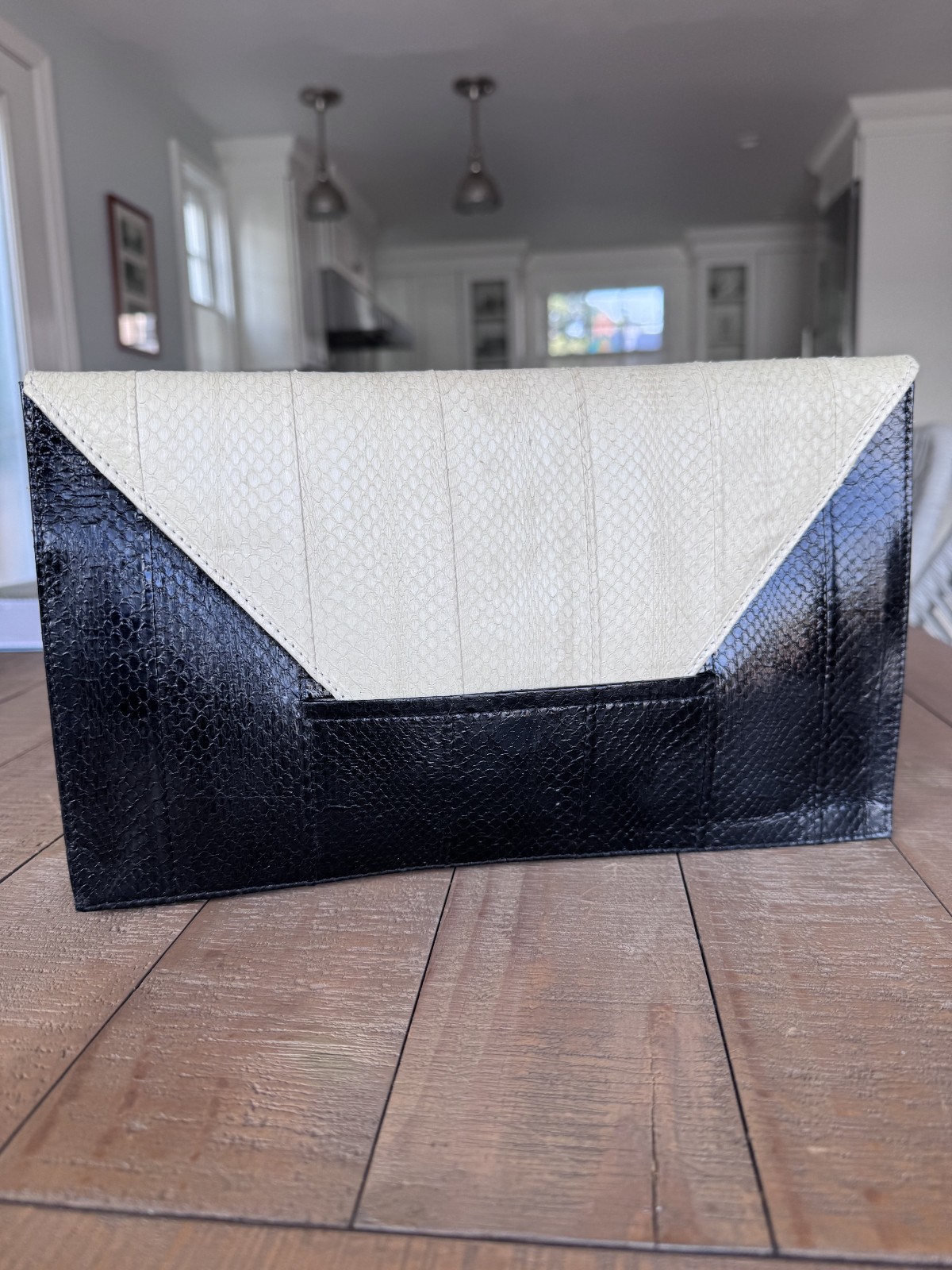 Beirn Black Ivory Python Snakeskin Leather Envelope Party Clutch Bag