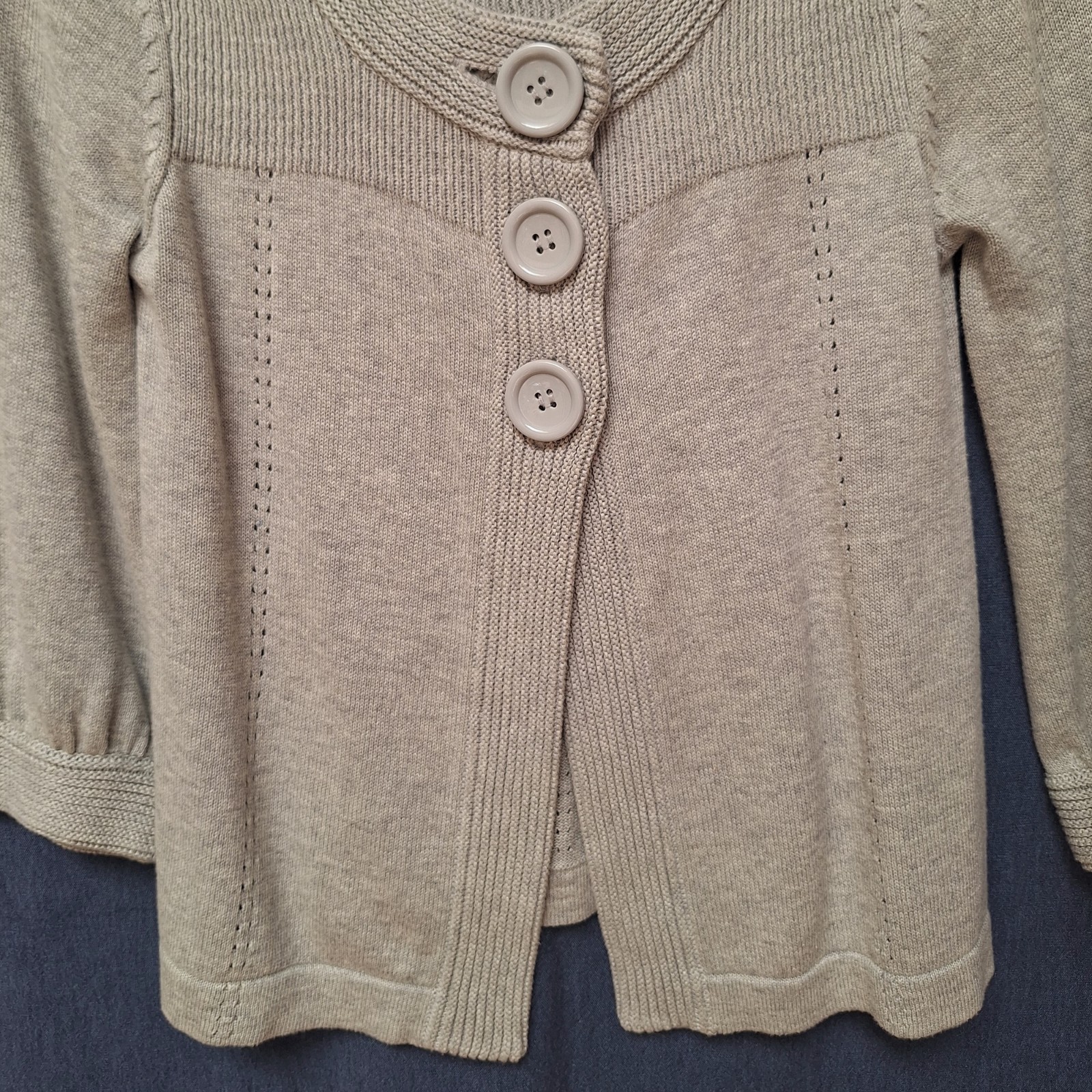 H&M Y2K Gray Cotton Pointelle Cardigan XS Y2K Statement Button Knit
