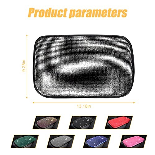 11.8 x 8.5 Inch Console Armrest Pad | crystal rhinestone surface, soft Black