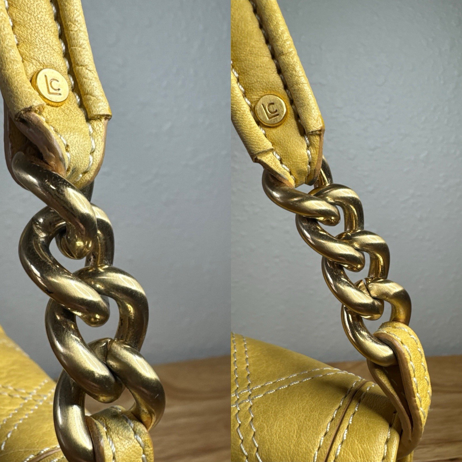 Liz Claiborne Geniune Yellow Leather Y2K Baggett Style Shoulder Handbag