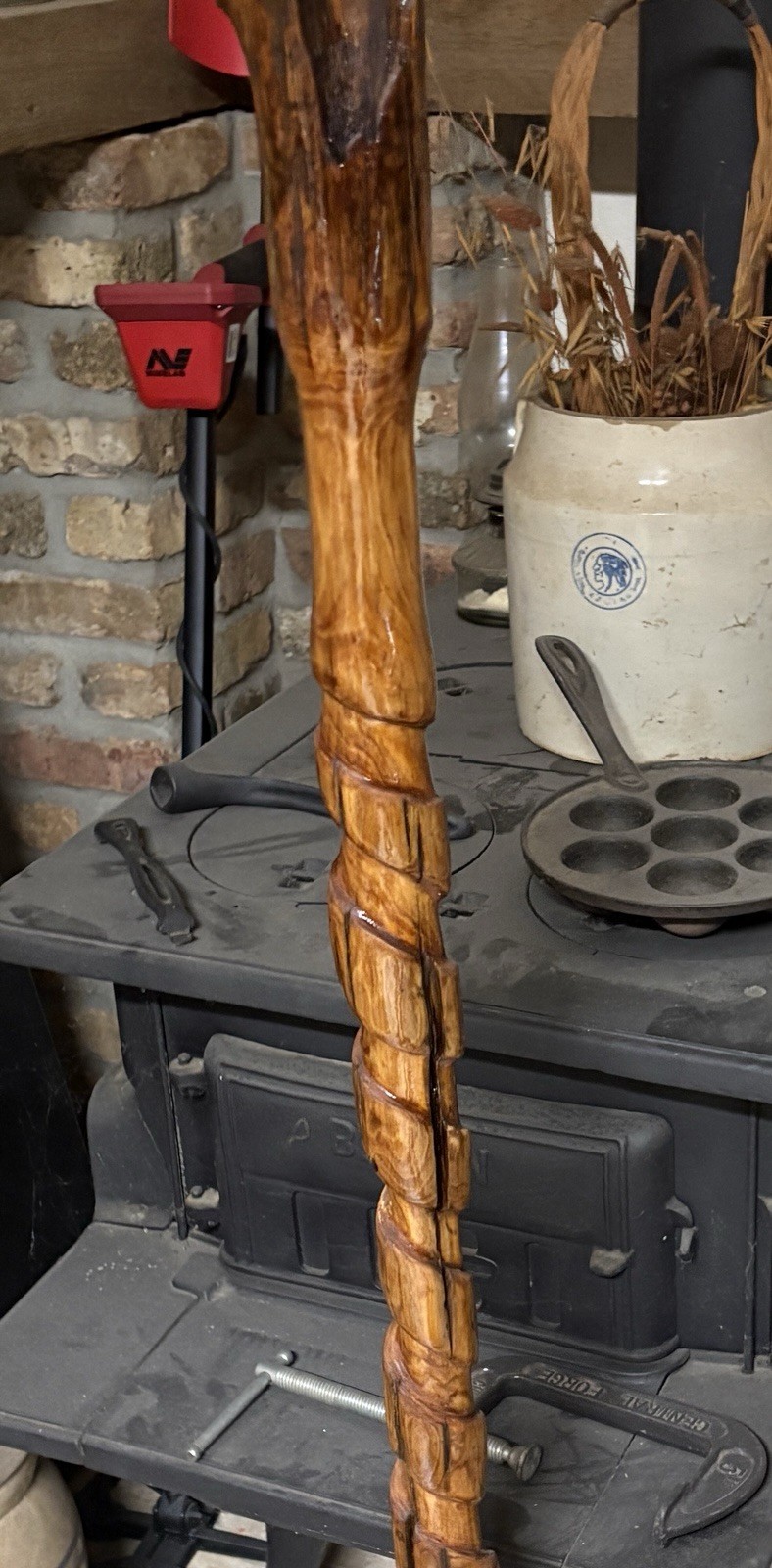 59” Hiking Staff Walking Stick W/stand Hand Carved Juniper From Gulf Coast River