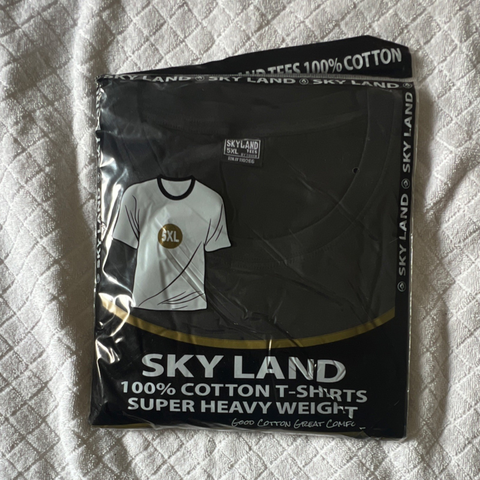 Sky Land 100% Cotton Super Heavyweight Short Sleeve Crew Neck T-Shirt Black 5XL