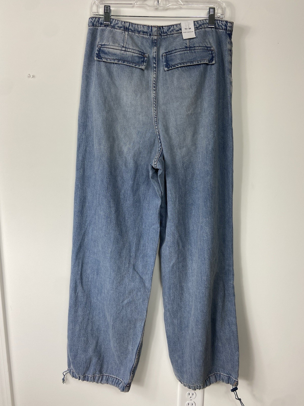 GOOD AMERICAN LITE LINEN DENIM PARACHUTE PANTS INDIGO794 Size 14/32 NEW
