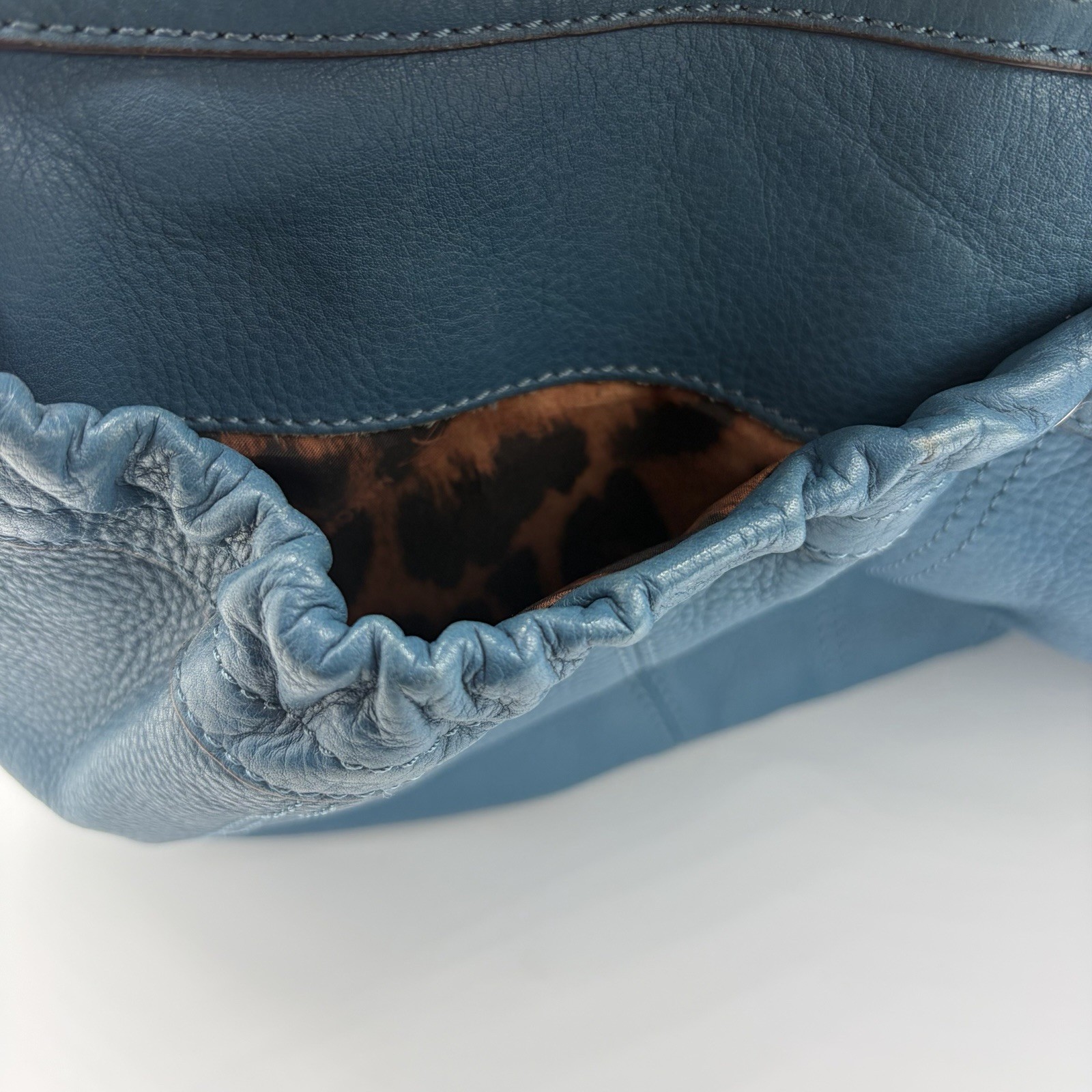 B Makowsky Teal Blue Pebbled Leather Hobo Shoulder Bag Large Silver Hardware